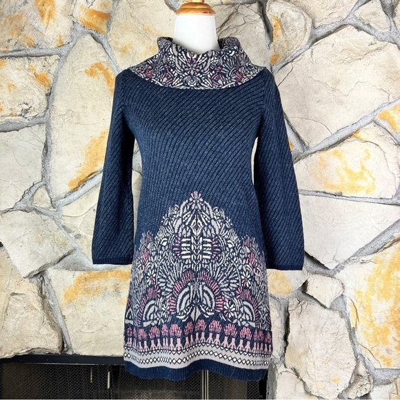 Moth x Anthropologie Imperial Garden Cowl Neck Tunic Navy and Rose Deco | S - Picture 1 of 7
